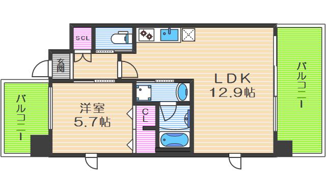 ディームス福島(1LDK/4階)の間取り写真
