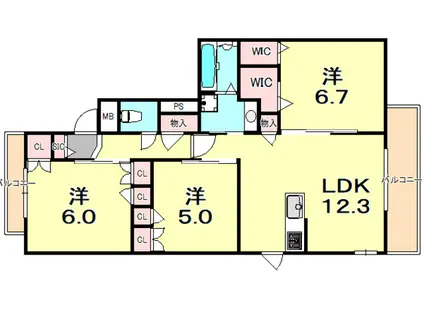 グランシェル岡本梅林(3LDK/2階)の間取り写真