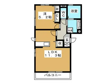 レセンテ中御所(1LDK/1階)の間取り写真