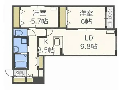 イー・ウォール トキ(2LDK/5階)の間取り写真