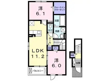 5TH AVENUE A(2LDK/2階)の間取り写真