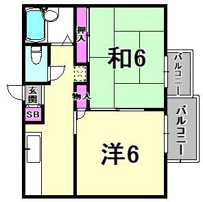 南塚口ハイツ(2DK/1階)の間取り写真