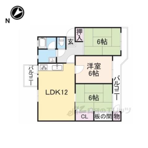 関屋あしびハイツ9号棟(3LDK/4階)の間取り写真