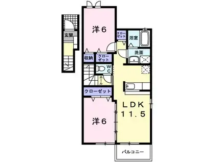 フォンテーヌ・カーサ(2LDK/2階)の間取り写真