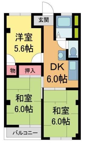 夙川第3コーポラス(3DK/2階)の間取り写真