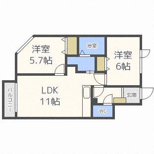 パストラル麻生東A棟(2LDK/3階)の間取り写真