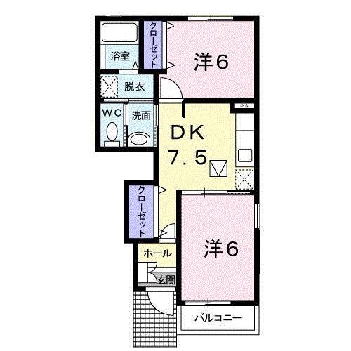 ヴィラ ノーヴァA(2DK/1階)の間取り写真
