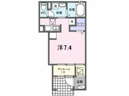 COWBELL COURT(ワンルーム/1階)の間取り写真