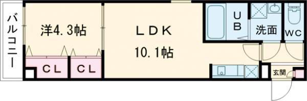 ジーメゾン福生加美平(1LDK/1階)の間取り写真