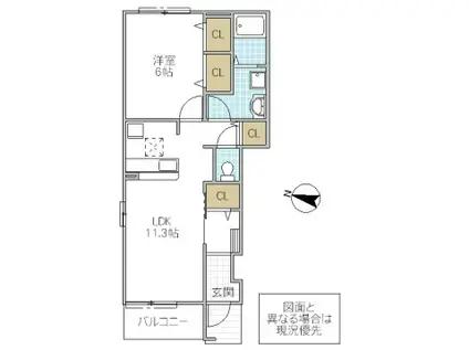 グランデサウスM(1LDK/1階)の間取り写真