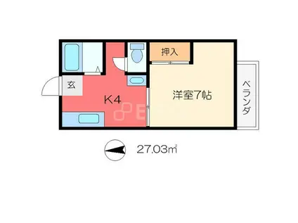 コーポ春菜(1K/2階)の間取り写真