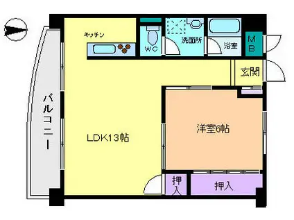 ファミール長居(1LDK/4階)の間取り写真