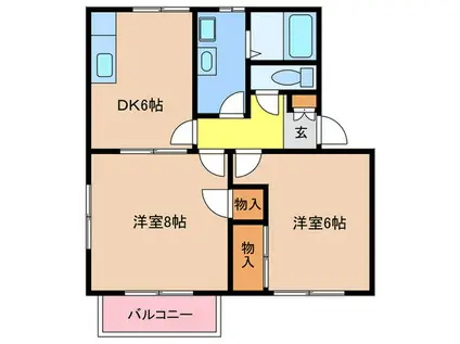 ニュージーコートA棟(2DK/1階)の間取り写真