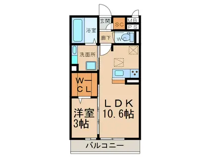 マンションコクーン20(1LDK/3階)の間取り写真