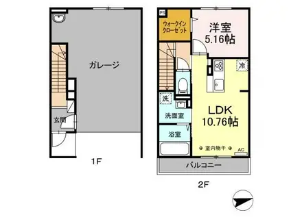シャルールH(1LDK/2階)の間取り写真