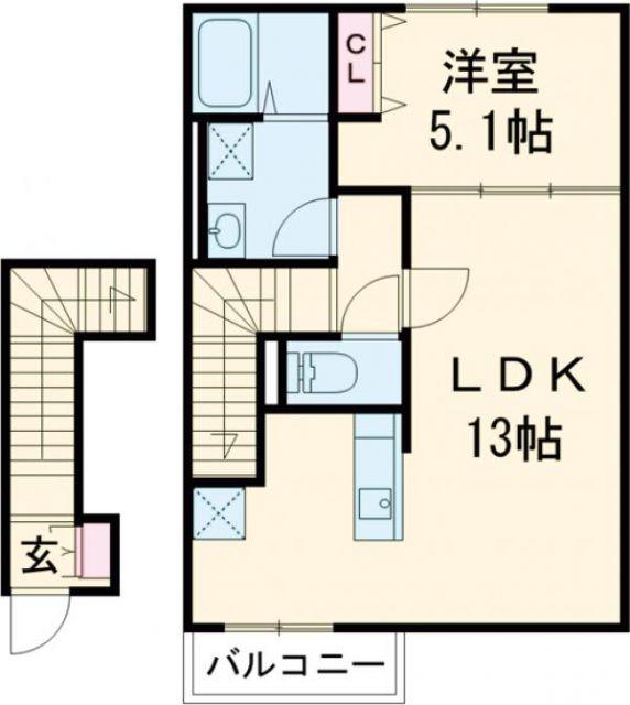 デュラ・カーサいしばしI(1LDK/2階)の間取り写真