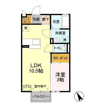 グレイス自由ヶ丘(1LDK/2階)の間取り写真