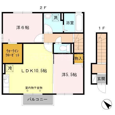 フェニックス(2LDK/2階)の間取り写真