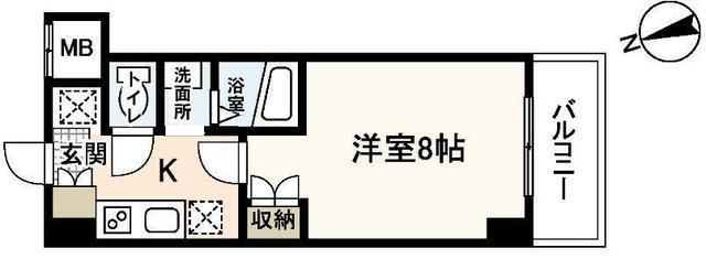 パレグレース中筋(1K/9階)の間取り写真