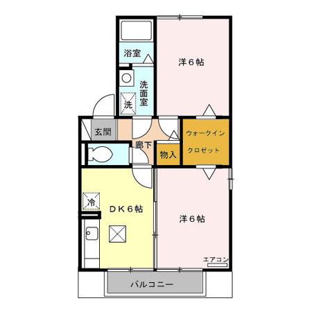 ヴァンコートB棟(2DK/1階)の間取り写真