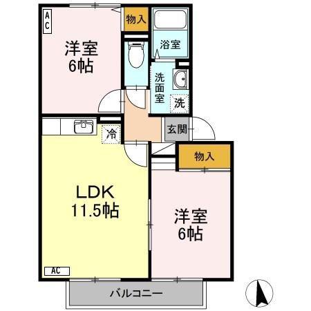 プルミエ・ラムール(2LDK/2階)の間取り写真
