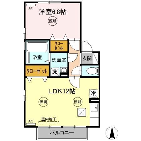 リビングタウン今里B棟(1LDK/1階)の間取り写真