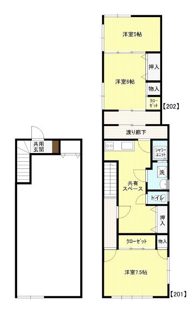 一ノ割シェアハウス(ワンルーム/2階)の間取り写真