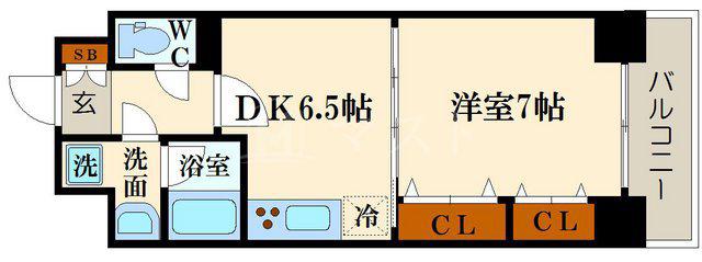 プラシード新町(1DK/5階)の間取り写真