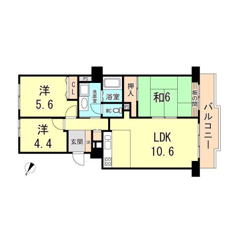 六甲グランドヒルズ 2号館(3LDK/7階)の間取り写真