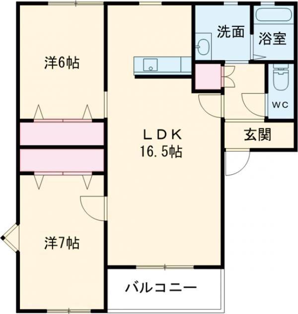 グリーンコーポ浪打 四番館(2LDK/2階)の間取り写真