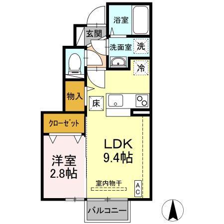 RIVER ウエスト(1LDK/1階)の間取り写真