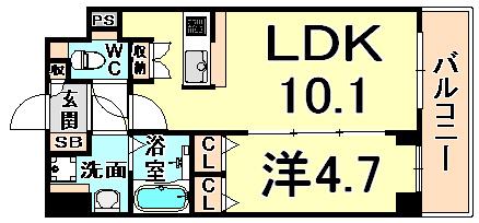 アーバネックス武庫之荘(1LDK/2階)の間取り写真
