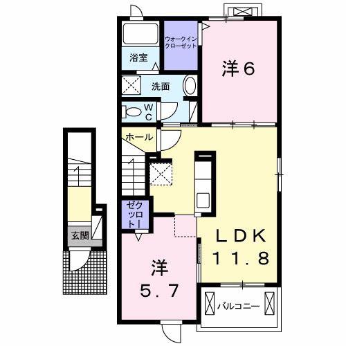 クレメント・Ⅳ(2LDK/2階)の間取り写真