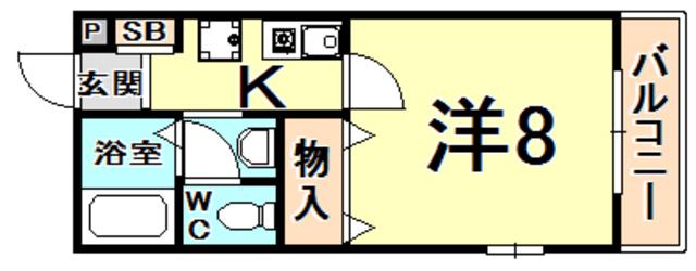 エスポワールII(1K/2階)の間取り写真