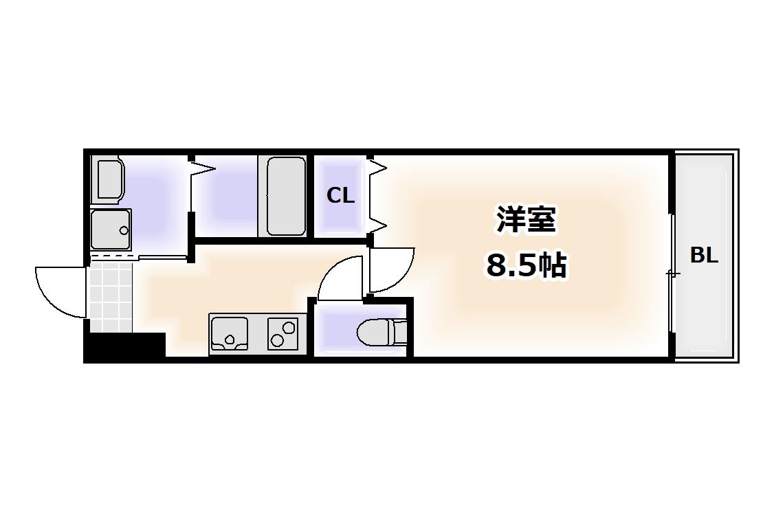 フジパレス針中野湯里(1K/3階)の間取り写真