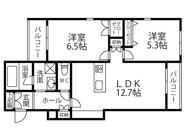 キルシュ ブリューテ 2(2LDK/2階)の間取り写真