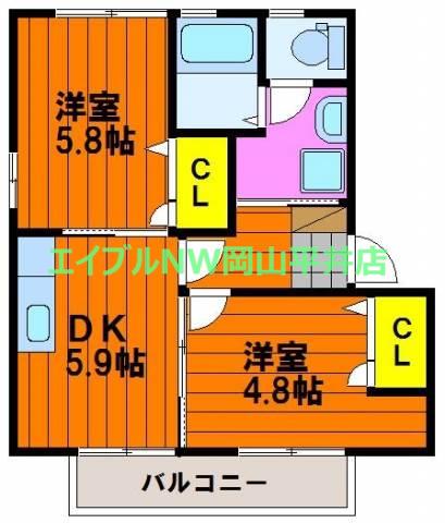 バリュージュ21 C棟(2DK/1階)の間取り写真
