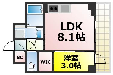 セレニテフラン難波(1LDK/4階)の間取り写真