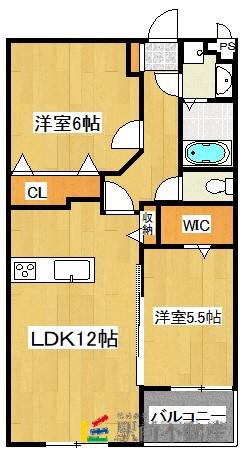 プランドール御井神道(2LDK/3階)の間取り写真