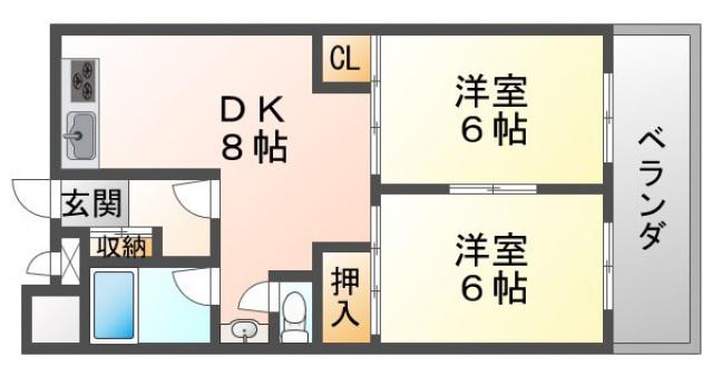 江坂グランドハイツ北(2DK/9階)の間取り写真