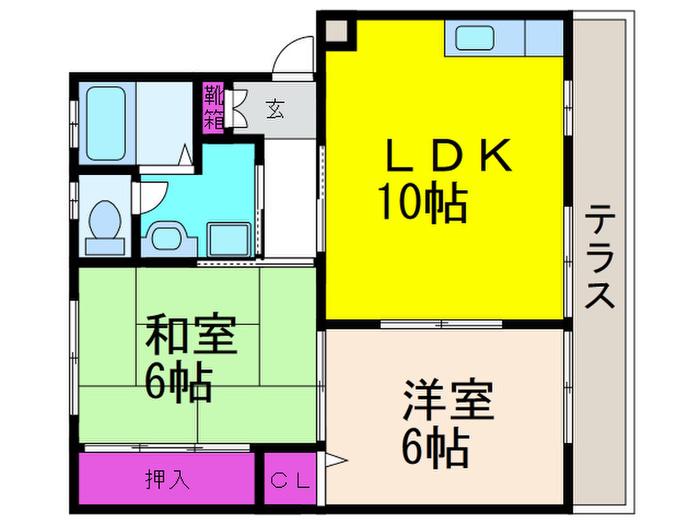 サンコートズシB棟(2LDK/1階)の間取り写真