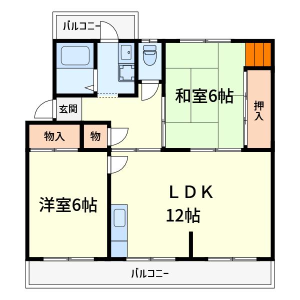 円明寺ヶ丘団地N棟(2LDK/3階)の間取り写真