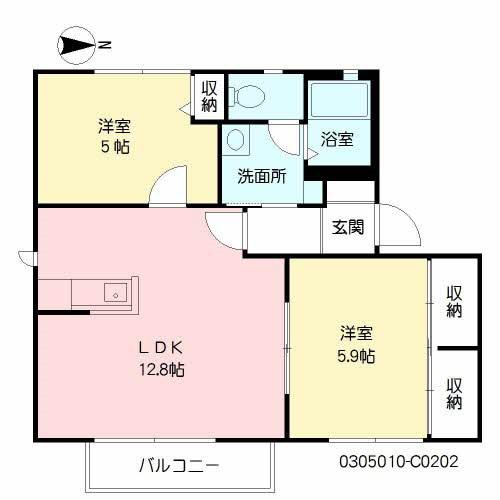 ディアスゆうきC棟(2LDK/2階)の間取り写真