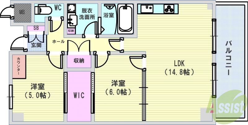 GREEN HILL(2LDK/4階)の間取り写真