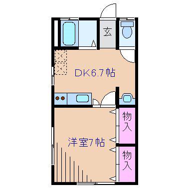 シュンライハイツ(1DK/2階)の間取り写真
