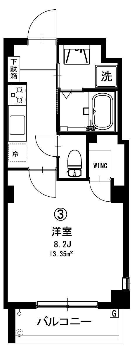 志幸65モクレン(1K/1階)の間取り写真