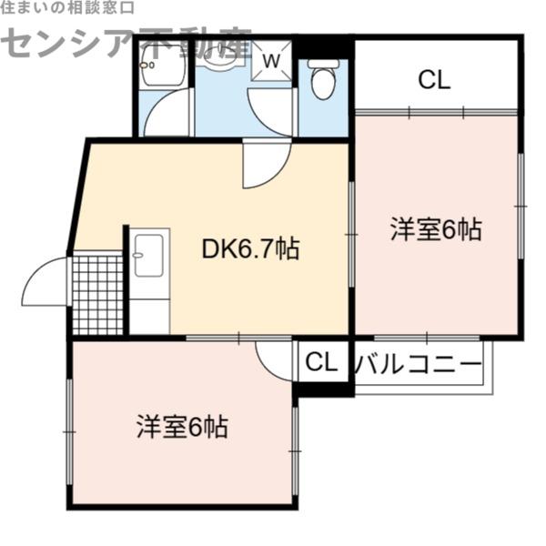 高殿ハイム(2DK/2階)の間取り写真