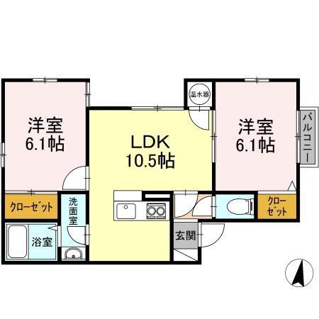 プレリュードC(2LDK/1階)の間取り写真