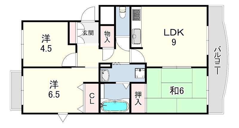 シャトラン高月(3DK/3階)の間取り写真