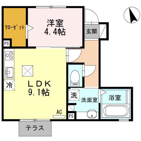 D-ROOM若宮(1LDK/1階)の間取り写真